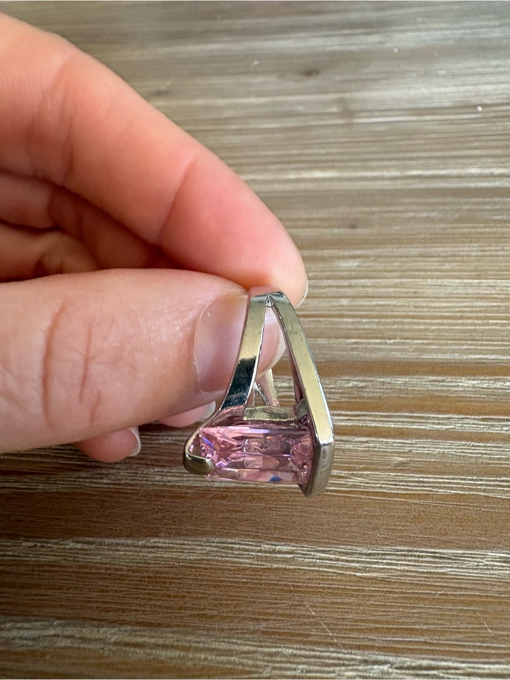 Silver Pink Gemstone Statement Ring - Size 7 - Picture 5 of 8